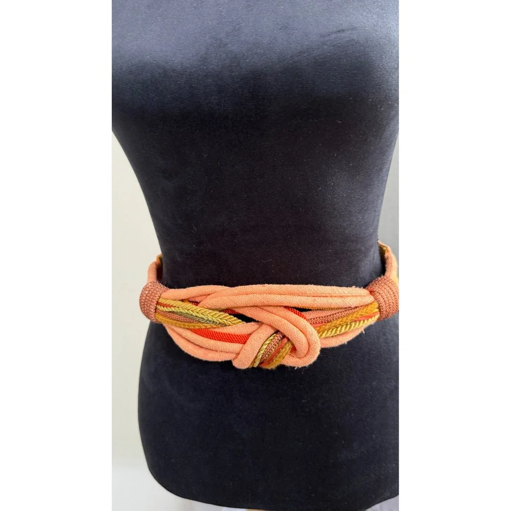 Vtg Ginnie Johansen Designs Inc Orange Woven Rope Knot Belt eclectic Art to wear
